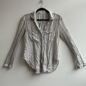 Bella Dahl Crepe Striped Button Up Long Sleeve Shirt - Medium